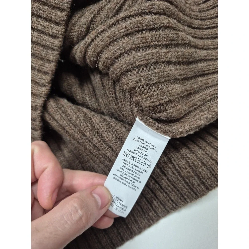 L.L. Bean Commando Sweater Men's Large Brown Merino Wool Full Zip Mock Neck